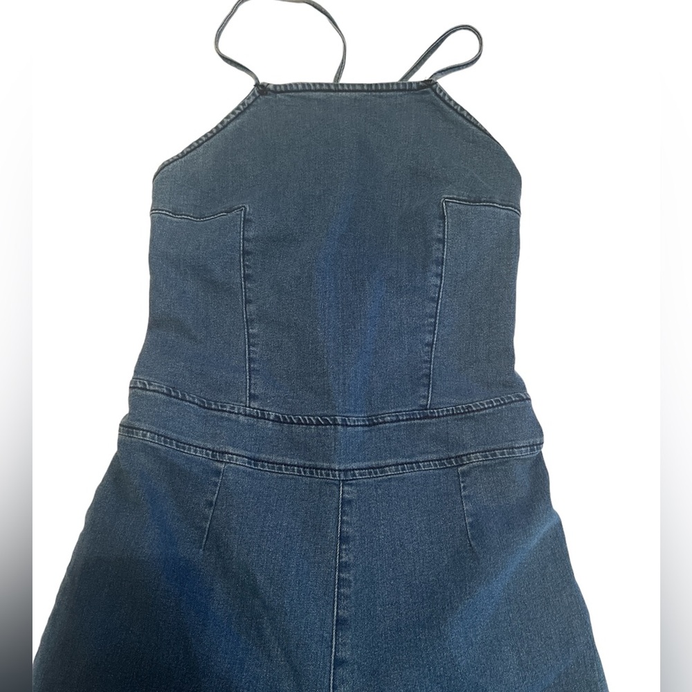 Agaci Denim Jumpsuit Size L Juniors Womens Flare Leg Lace Up Back